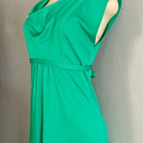 Vintage 70s Summer dress With attached belt in green size S short sleeves. - Picture 4 of 10